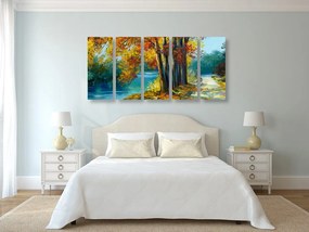 Quadri 5 pezzi – Alberi dipinti in colori autunnali