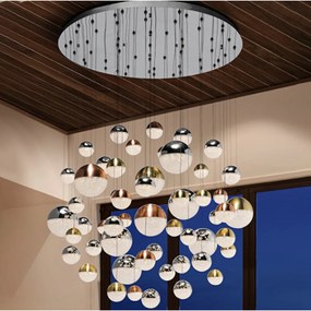 Lampadario A Sospensione Moderno Atomo Metallo 55 Sfere Mix Cristallo Led 288W