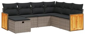 Set divani da giardino 7 pz con cuscini grigio in polyrattan