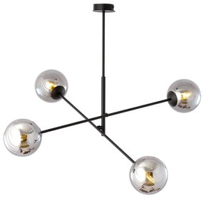 Lampadario a Sospensione in Acciaio e Vetro LINEAR 4 Nero 4xE14 Colore delle Sfere Grafite