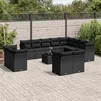 Set Divani da Giardino 13pz con Cuscini Nero in Polyrattan 3218535