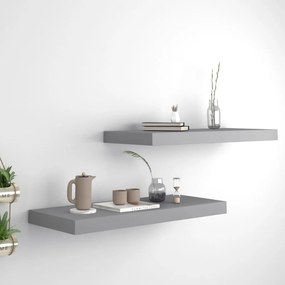 Scaffali A Parete 2 Pz Grigi 60x23,5x3,8 Cm İn Mdf /