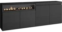 Credenza Mobile Cucina 200x75x35cmcon 4 Porte Camino elettrico, Stile moderno, Nero