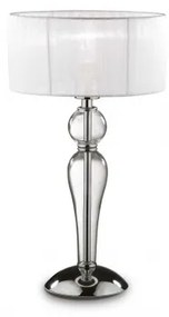 Ideal Lux -  Lampada da comodino DUCHESSA TL1 SMALL  - Lampada da tavolo / comodino piccola, in metallo cromato. Elementi decorativi: vetro soffiato. Paralume: tessuto di organza plissettato.