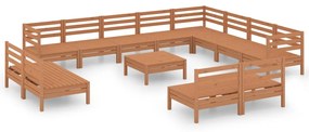 Set Salotto da Giardino 13 pz in Legno Massello di Pino Miele