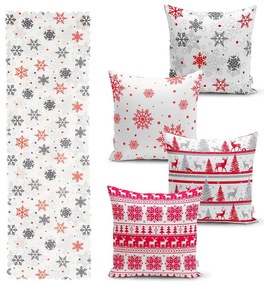 Set di 4 federe natalizie e runner da tavola Rosso Natale - Minimalist Cushion Covers