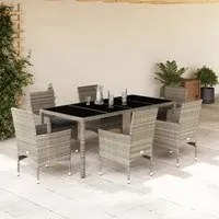 Set Pranzo Giardino 7 pz Cuscini Grigio Chiaro Polyrattan Vetro 3278577