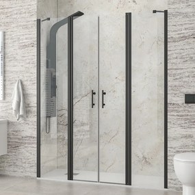 Porta doccia 170 cm colore nero doppio battente e ante fisse | KPX7000N - KAMALU
