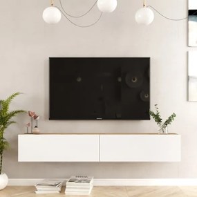 Mobile Tv Sospeso 180x32x30 Effetto Legno Rovere e Bianco Future