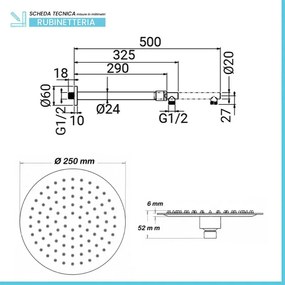 Set doccia con soffione in acciaio inox braccio estendibile 35-50 cm in ottone cromo e kit doccino