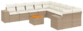 Set divani da giardino 11 pz con cuscini beige in polyrattan