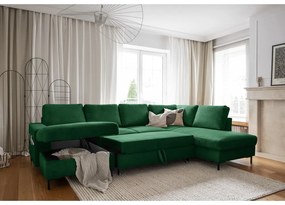 Divano letto angolare in velluto a coste verde scuro (angolo destro) Lofty Lilly - Miuform