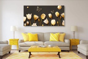 Quadro su tela – Tulipani con motivo dorato