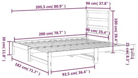 Dormeuse Estraibile Miele 2x(90x200) cm Legno Massello di Pino