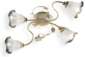 Plafoniera Classica Siena Metallo E Ceramica Bianco Sfumato Oro 4 Luci E14