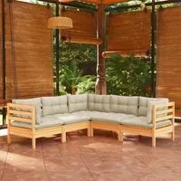 Set Divani da Giardino 5 pz con Cuscini Crema in Massello di Pino 3096671