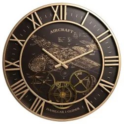 Orologio da Parete DKD Home Decor Aereo Cristallo Dorato Ferro Marrone scuro (52 x 5 x 52 cm)