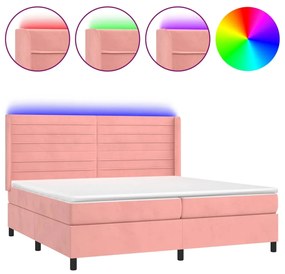 Letto a Molle con Materasso e LED Rosa 200x200 cm in Velluto