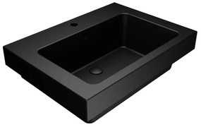 Lavabo a incasso e d'appoggio rettangolare vasca centrale Alaqua L 70 x H 25 x P 21 cm in ceramica nero opaco