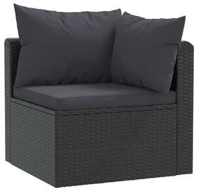 Set divani da giardino 3 pz con cuscini in polyrattan nero