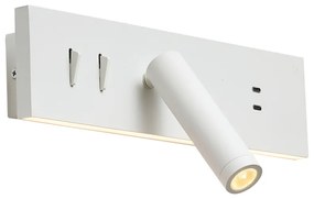 Lampada da parete bianca regolabile con USB-C incl. LED - Modric