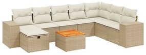 Set divano da giardino 9 pz con cuscini beige in polyrattan