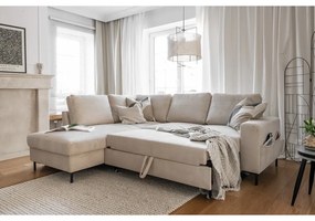 Divano letto in velluto a coste beige (angolo sinistro) Lofty Lilly - Miuform