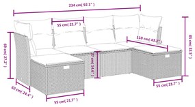 Set divano da giardino 6pz con cuscini grigio chiaro polyrattan