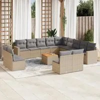 Set Divani da Giardino 14pz con Cuscini in Polyrattan Beige 3224379