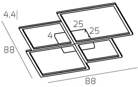 Plafoniera Moderna Quadrata Four Squares Alluminio Oro Led 120W