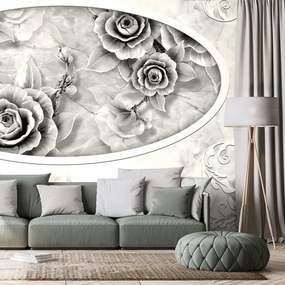 Carta da parati – Rose di pietra in bianco e nero