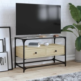 Mobile Tv Piano Vetro Rovere Sonoma 80x35x51 Legno Multistrato /