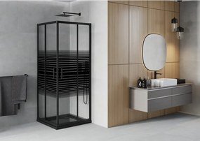 Mexen Rio cabina doccia quadrata 80 x 80 cm, strisce nere, nera + piatto Flat, nero - 860-080-080-70-20-4070B