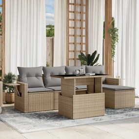 Set divano da giardino 6 pz con cuscini beige in polyrattan