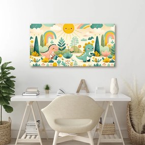 Quadro su tela – Amici dinosauri in giardino colorato