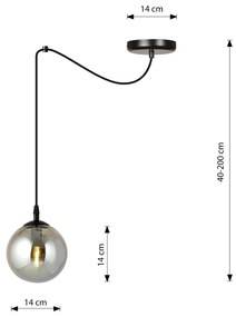 Sospensione 1 Luce Ginevra In Acciaio Nero Con Cavo Lungo E Vetro Fumè