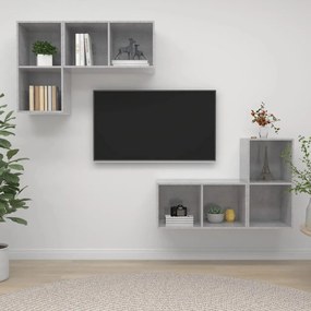 Mobile tv a parete 4 pz grigio cemento in truciolato