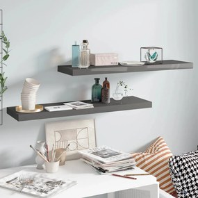 Scaffali A Parete 2 Pz Grigio Lucido 90x23,5x3,8 Cm İn Mdf /