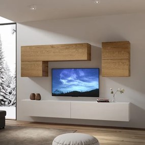 Parete da soggiorno Isoka A12 L.268 P.39,5 Quercia e Bianco