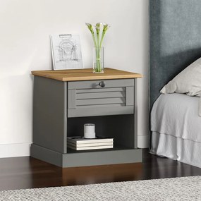 Comodino Vıgo Grigio 42x35x42 Cm İn Legno Massello Di Pino /