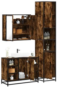 Set Mobili Da Bagno 3 Pz Rovere Fumo İn Legno Multistrato /