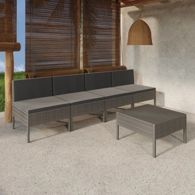 Set divani da giardino 5 pz con cuscini in polyrattan grigio