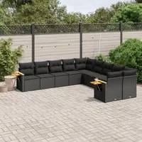 Set Divani da Giardino 10pz con Cuscini in Polyrattan Nero 3227189