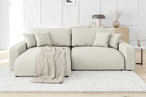 Divano letto angolare in velluto a coste color crema (penisola variabile) Sara - Ropez