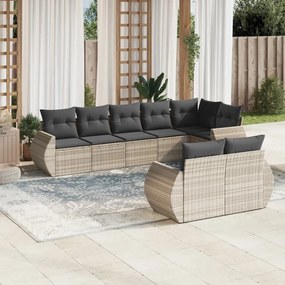 Set divano da giardino 8pz con cuscini grigio chiaro polyrattan