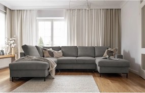 Divano letto in velluto a coste grigio (angolo sinistro) Lofty Lilly - Miuform