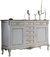 Credenza 2 porte 7 cassetti classica legno shabby bianco argento 190x62x107