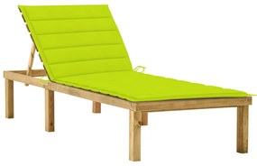 Lettino Da Giardino Con Cuscino Verde Chiaro İn Pino Impregnato /