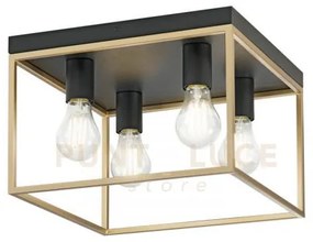 Plafoniera kimera nera e oro satinato 4 luci attacco e27 35x35x40cm