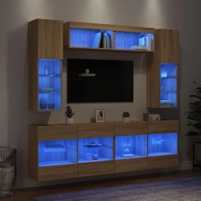 Set Mobili TV a Muro 6 pz con Luci LED Rovere Sonoma